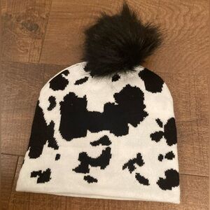 Cow Pattern Beanie w/ Pom NEW w/ Tags